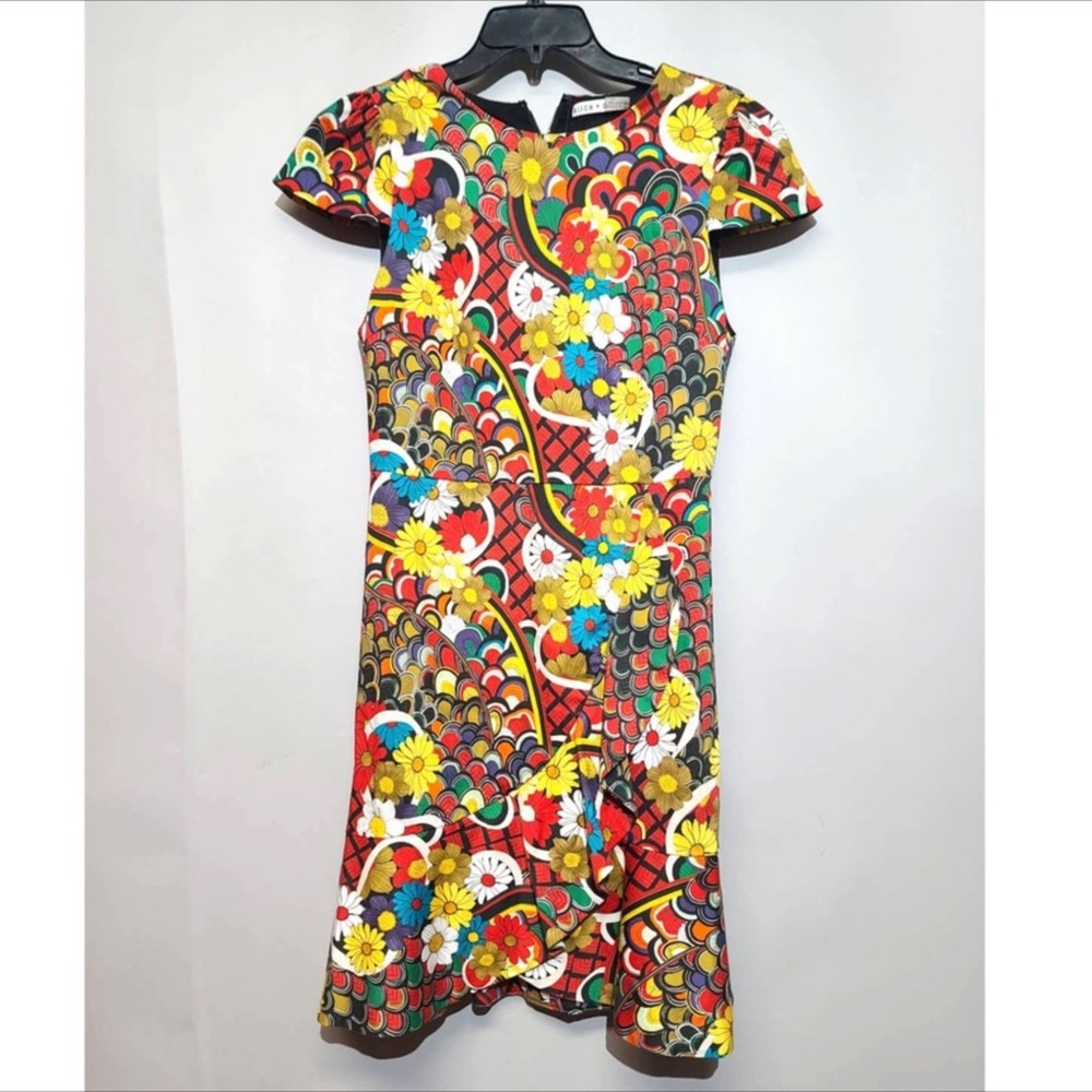 Alice + Olivia Kirby Ruffle Short-Sleeve Dress Sz 2 - Picture 8 of 9